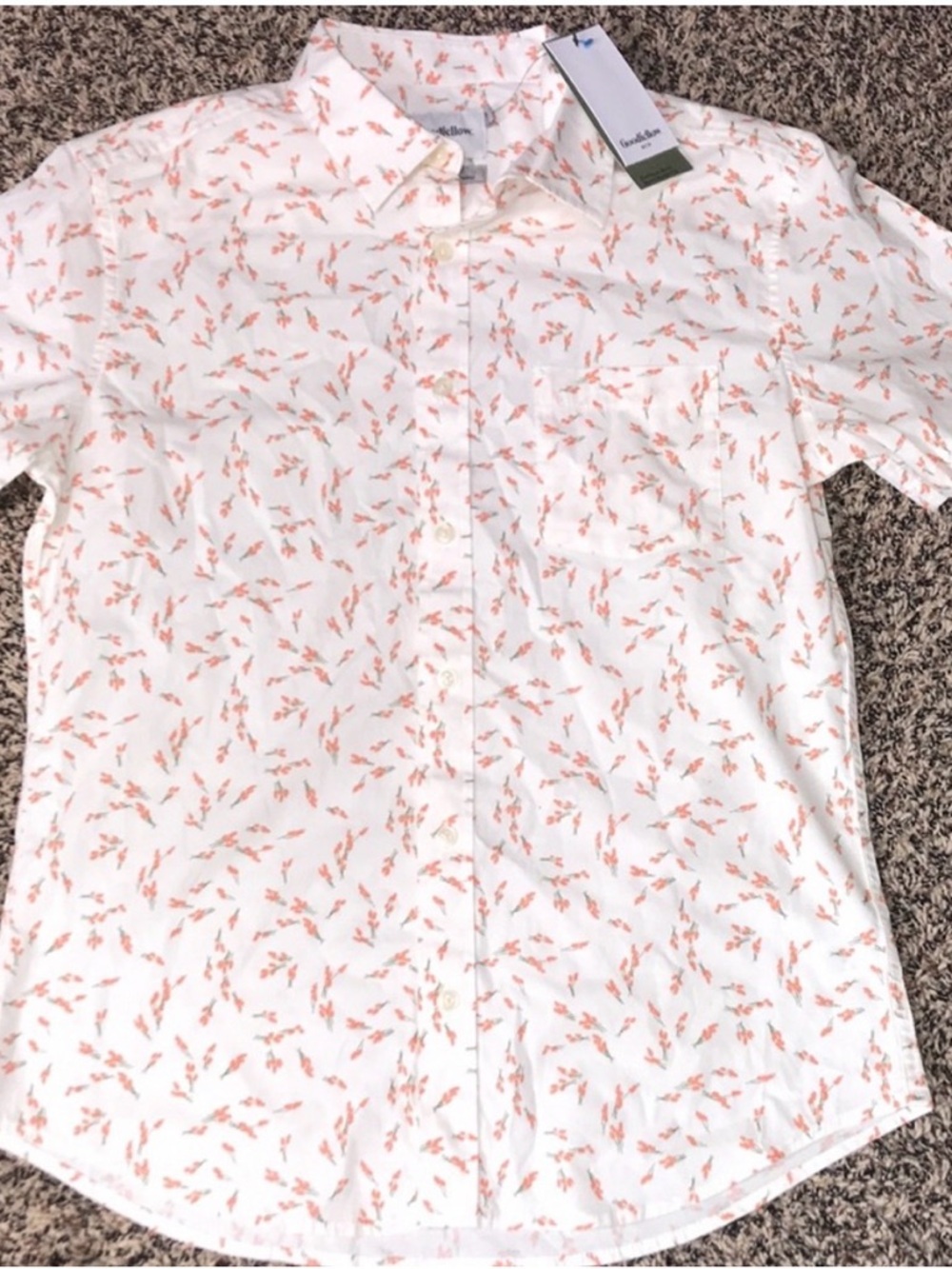 Men's Floral Short Sleeve Poplin Button-Down Shirt - Goodfellow & Co Slim Fit M - Picture 4 of 5